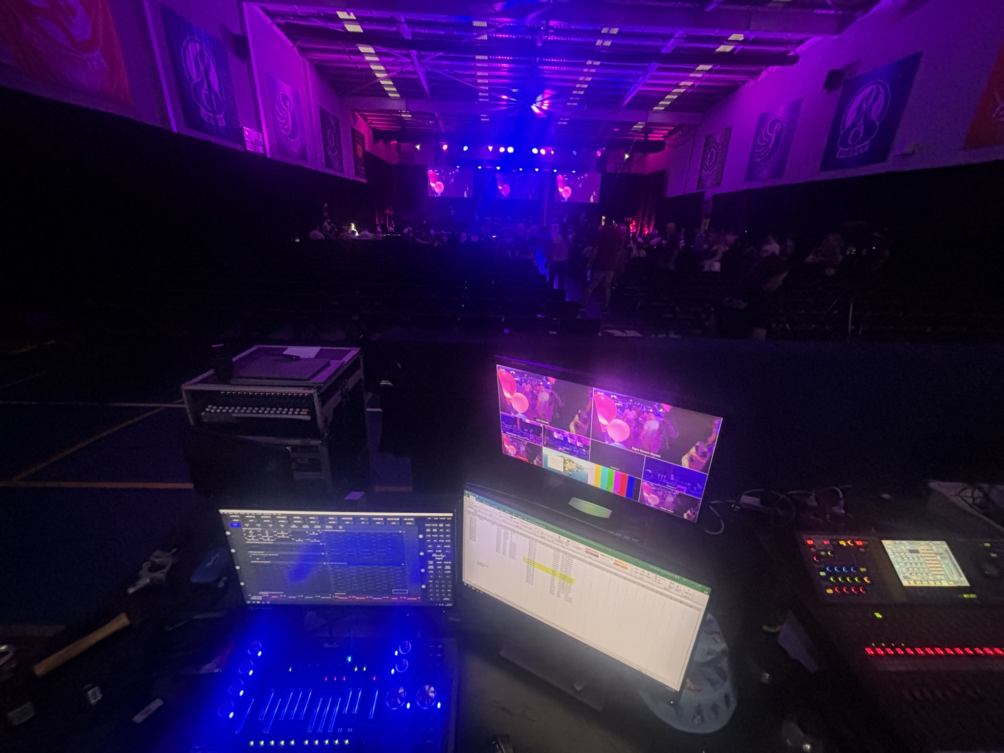 Running lighting and screens live from the FOH desk during the MSSC awards night